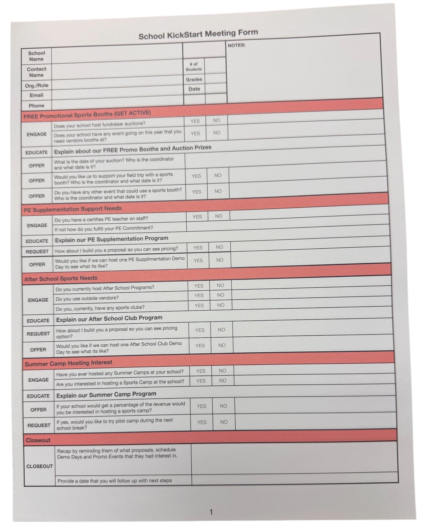 School Kickstart Meeting Form
