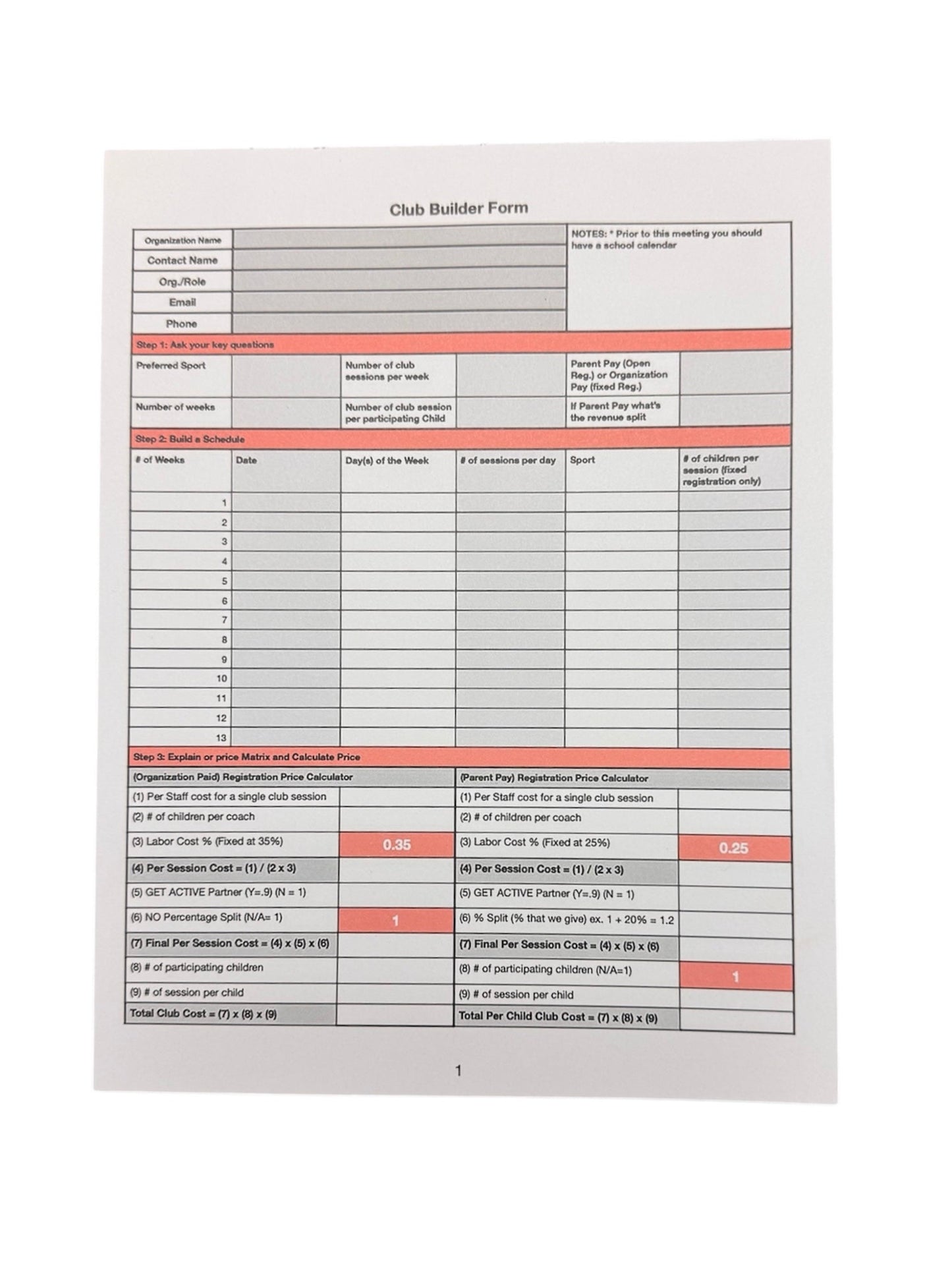 Club Builder Form