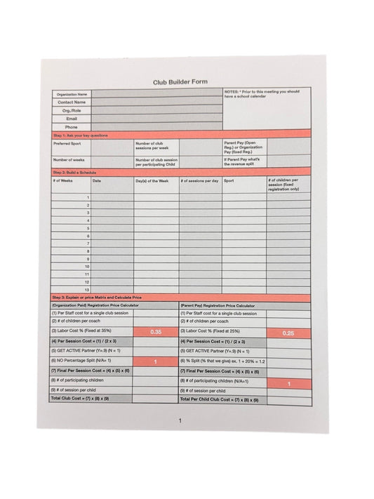 Club Builder Form